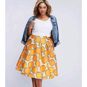 Lane Bryant The Modernist Circle Print Pleated Skirt Orange‎ Yellow Sz 22